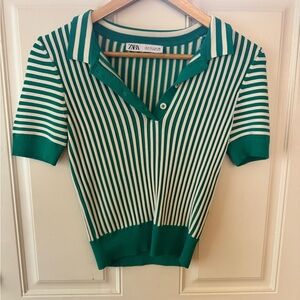 Zara Teal and White Striped Shirt